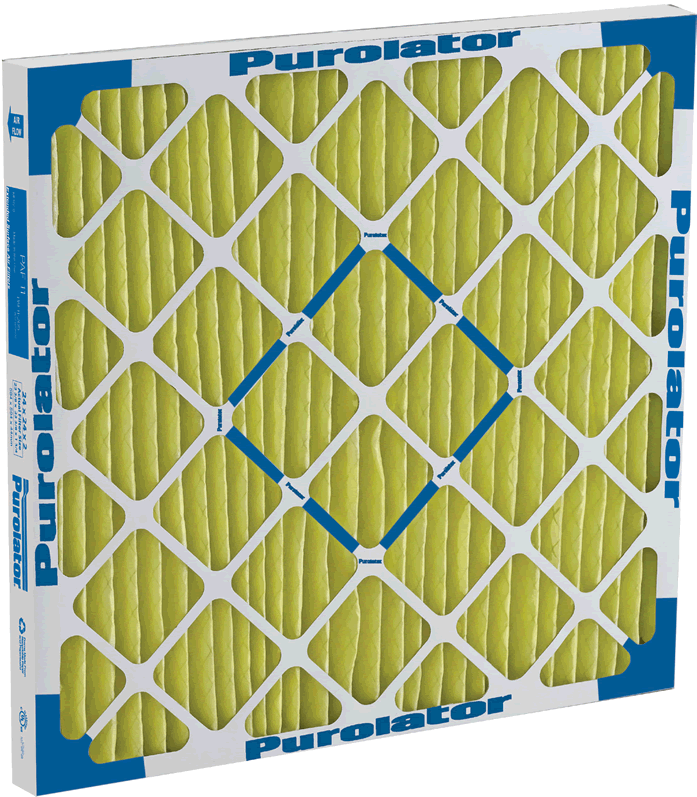 A Purolator PAF11 medium-efficiency, extended surface, MERV 11, pleated air filter.