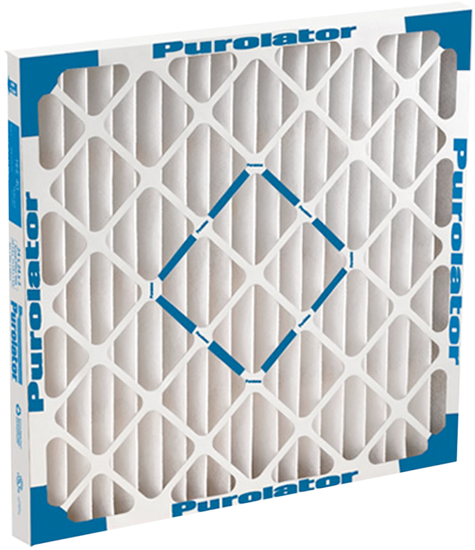 A Purolator Hi-E 40 medium efficiency, pleated air filter shown in size 20 X 20 X 1.